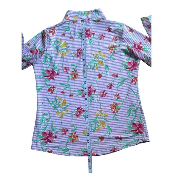 Ibkul Pink Floral Long Sleeve 1/4 Zip Shirt Mesh Sleeves Size Women’s M UPF 50 - Picture 7 of 8